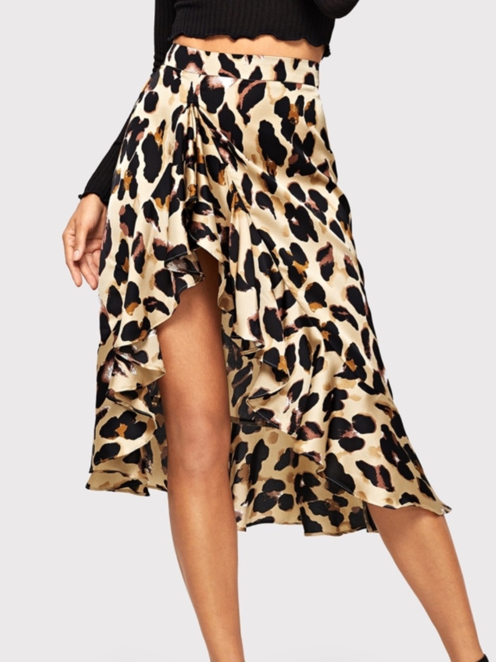 SHEIN Ruffle Hem Leopard Print Skirt Size XS